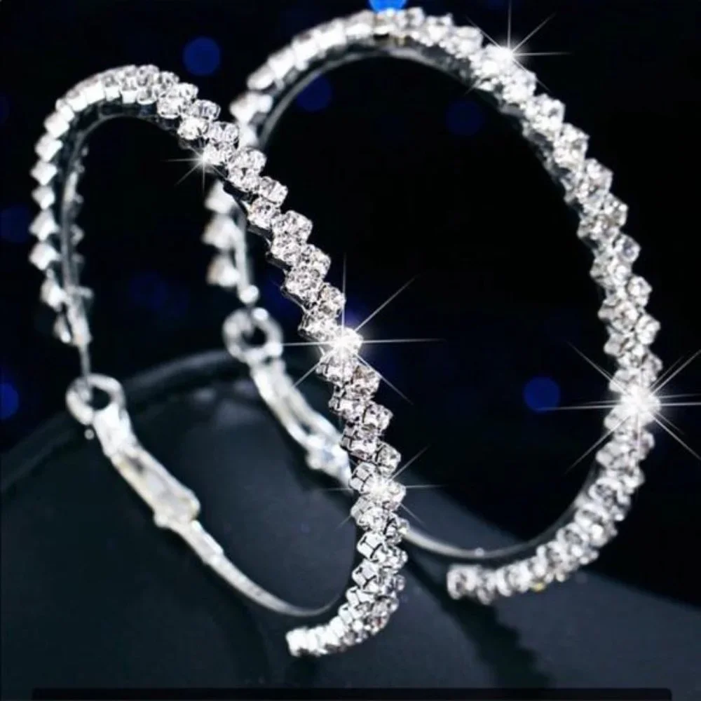 NEW DIAMOND STERLING SILVER HOOP EARRINGS, NICE EARRINGS, CUTE EARRINGS. - Picture 2 of 4